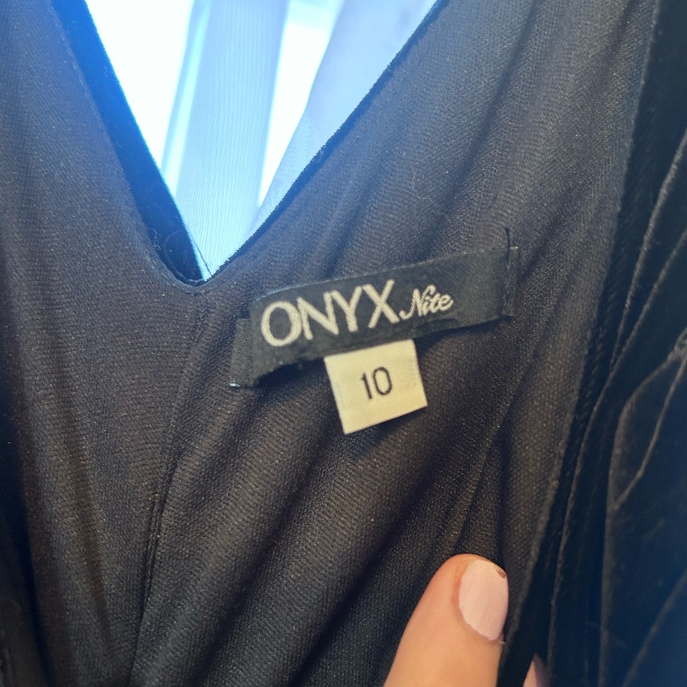 Onyx Black Velvet V-Neck Maxi Dress Vintage - Picture 6 of 9
